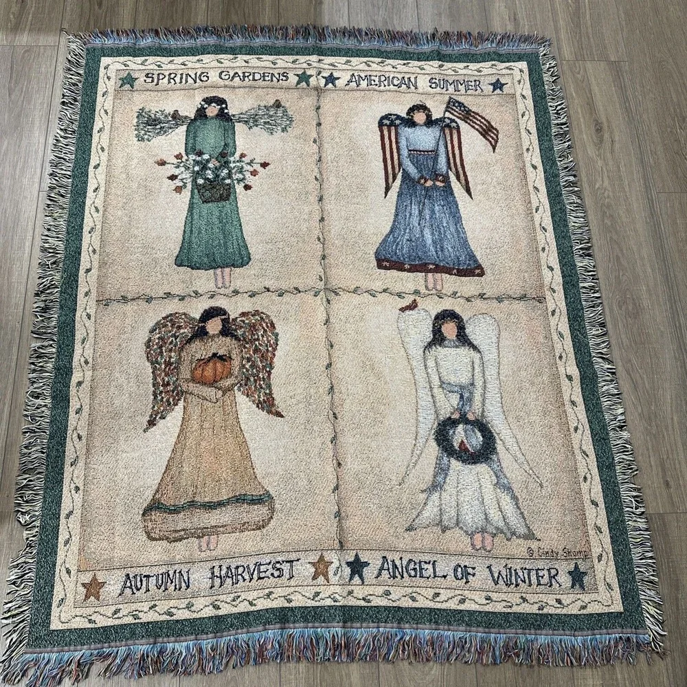 Angels of the SEASONS Tapestry Throw New ‎ Washable artist Cindy Shamp made USA
